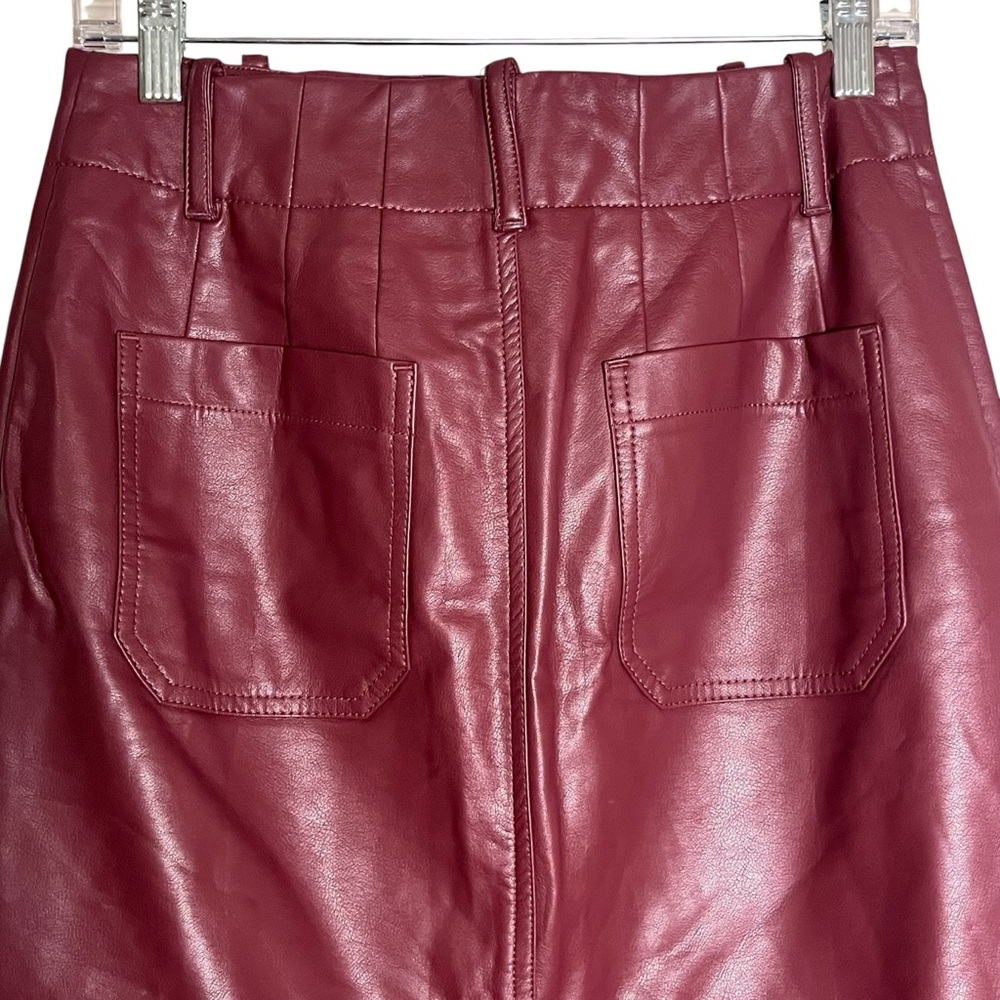 The Colette Faux Leather Cherry Burgundy Maxi Pencil Skirt by Maeve Vegan — XS - Picture 7 of 12